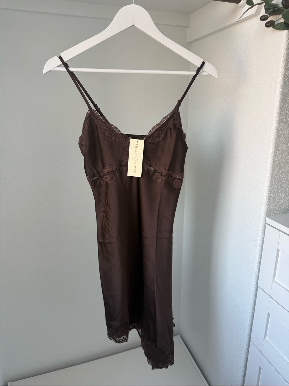NWT Lace  Trim Slip Dress - Chocolate Brown (Small)